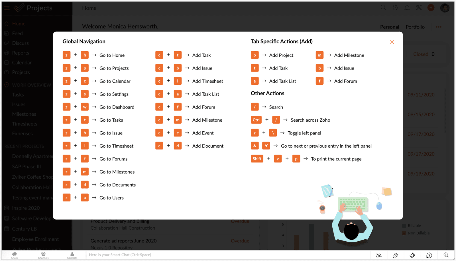 Keyboard Shortcuts in Zoho Project